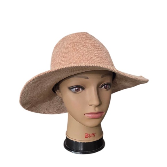 Tan Fedora Classic Corduroy Look Cowgirl Hat Soft Yarn One Size Braided Hatband - Picture 9 of 12